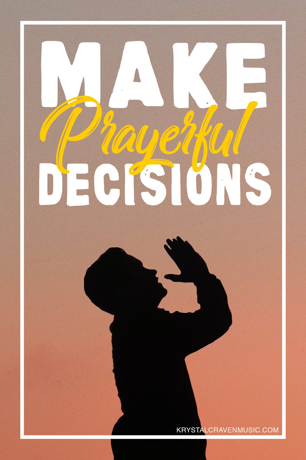 The devotional title text overlaying the silhouette of a person's side profile as they hold their hands up near their face in a praying stance. The entire background is a peach gradient.