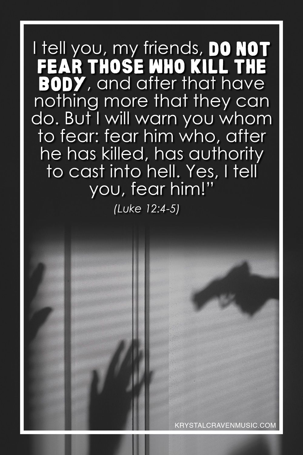 The text from Luke 11:38-41 "Now you Pharisees cleanse the outside of the cup and of the dish, but inside you are full of greed and wickedness. You fools! Did not he who made the outside make the inside also? But give as alms those things that are within, and behold, everything is clean for you." over a wall with the shadow of a gun and another shadow of hands held up.