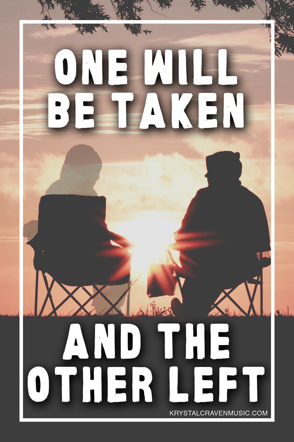 The title text "One Will Be Taken and the Other Left" over an image of two people sitting in chairs with one of the people somewhat transparent.