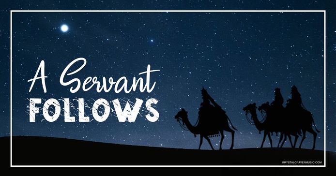 Devotional title text overlaying a starry night with the silhouette of wise men on camels traveling towards a bright star.