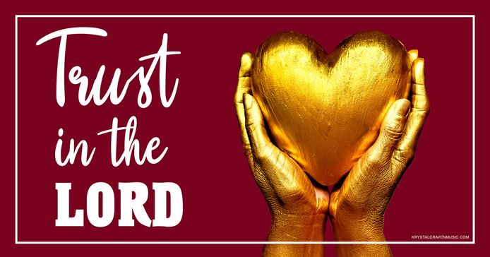 Devotional title text overlaying a red background with gold painted hands holding a gold painted heart.