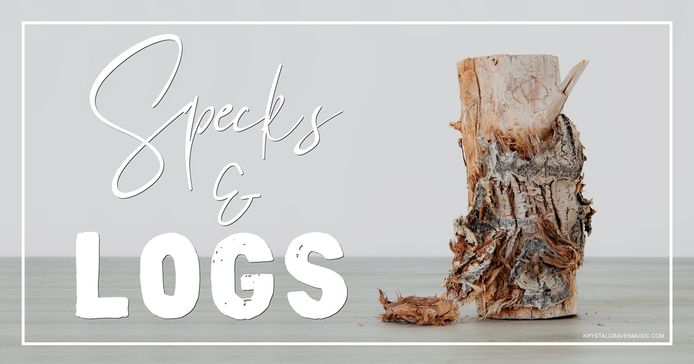 Devotional title text overlaying a log stump sitting upright on the floor with specks of bark beside it.