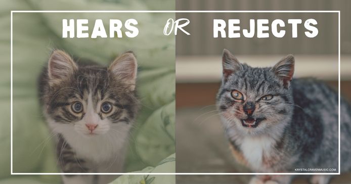 The title text "Hears or Rejects" above pictures of two different cats, one peaceful and the other hissing.