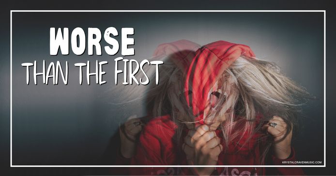 The title text "Worse than the first" overlaying an image of a blonde person in a red hooded jacket writhing in agony.