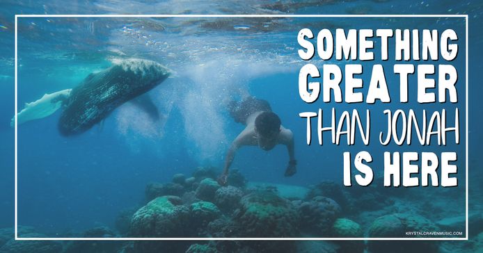 The title text "Something Greater than Jonah is Here" overlaying a man swimming underwater near coral with a whale in the background.