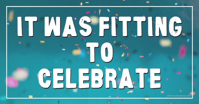 The title text "It Was Fitting to Celebrate" over a teal background with confetti falling.
