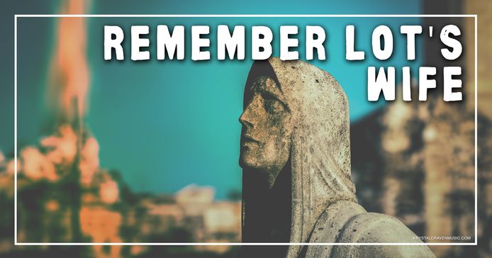 The title text "Remember Lot's Wife" over an image of a stone sculputre with a heavily blurred image of light coming down upon a city.