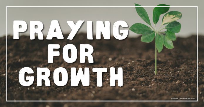 An image of small green plant growing out of dirt. Overlaying the image are the words "Praying for Growth".