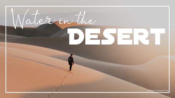 Devotional title text overlaying a man walking on sand mounds in the desert. His footprints can be seen in a trail behind him and the sunshine rays are shinning through the right side.