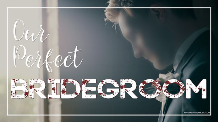 Devotional title text overlaying the side profile of a groom with his face blurred out. The word Bridegroom in the title text is white with wound and blood splatter effects over it.