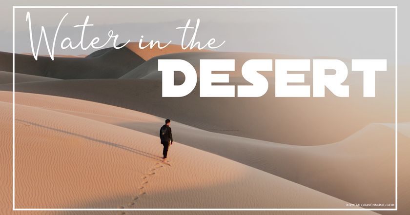 Devotional title text overlaying a man walking on sand mounds in the desert. His footprints can be seen in a trail behind him and the sunshine rays are shinning through the right side.