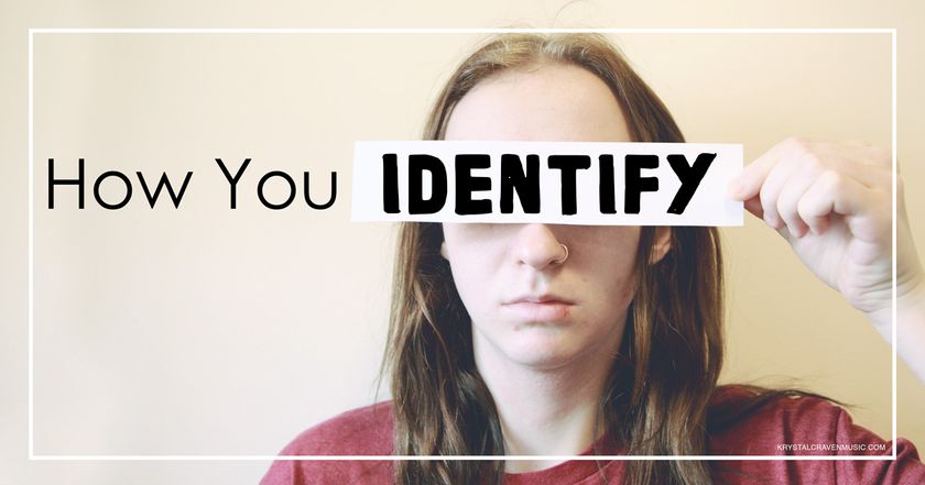 The devotional title text overlaying a person with a red shirt and long hair, holding a white strip of paper over their eyes. The words "How You" are to the left of the person and the word "Identify" is over the white strip of paper.