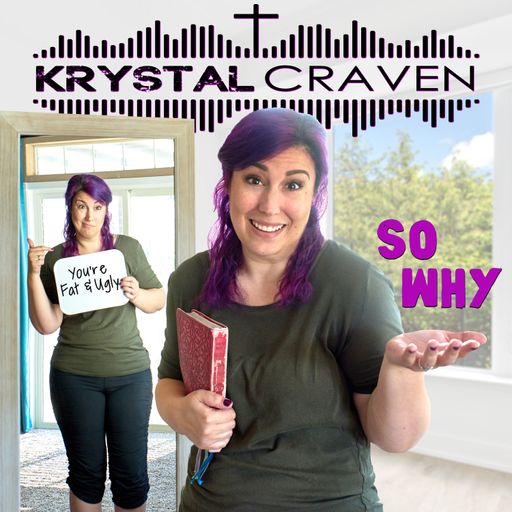 Krystal standing in front of a mirror facing the camera holding the Bible with one arm and her other arm held up in a care free manner with the song title "So Why" floating above the hand. In the background Krystal appears in a mirror holding a hand written sign on a white board with the words "You're Fat & Ugly".