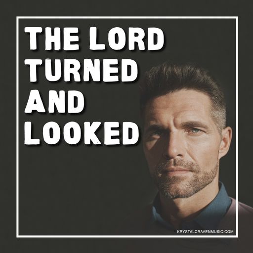 A man's face staring into the camera with the words "The Lord Turned and Looked" overlaying the image.