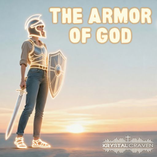A woman laying on a boulder protruding from the water as a wave crashes over her with the words "The Armor of God" overlaying the image.